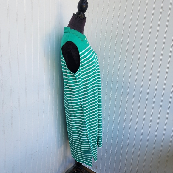 LANDS' END Sleeveless Striped Polo Dress Green White Stretchy Stretch L (14-16) - Picture 6 of 16
